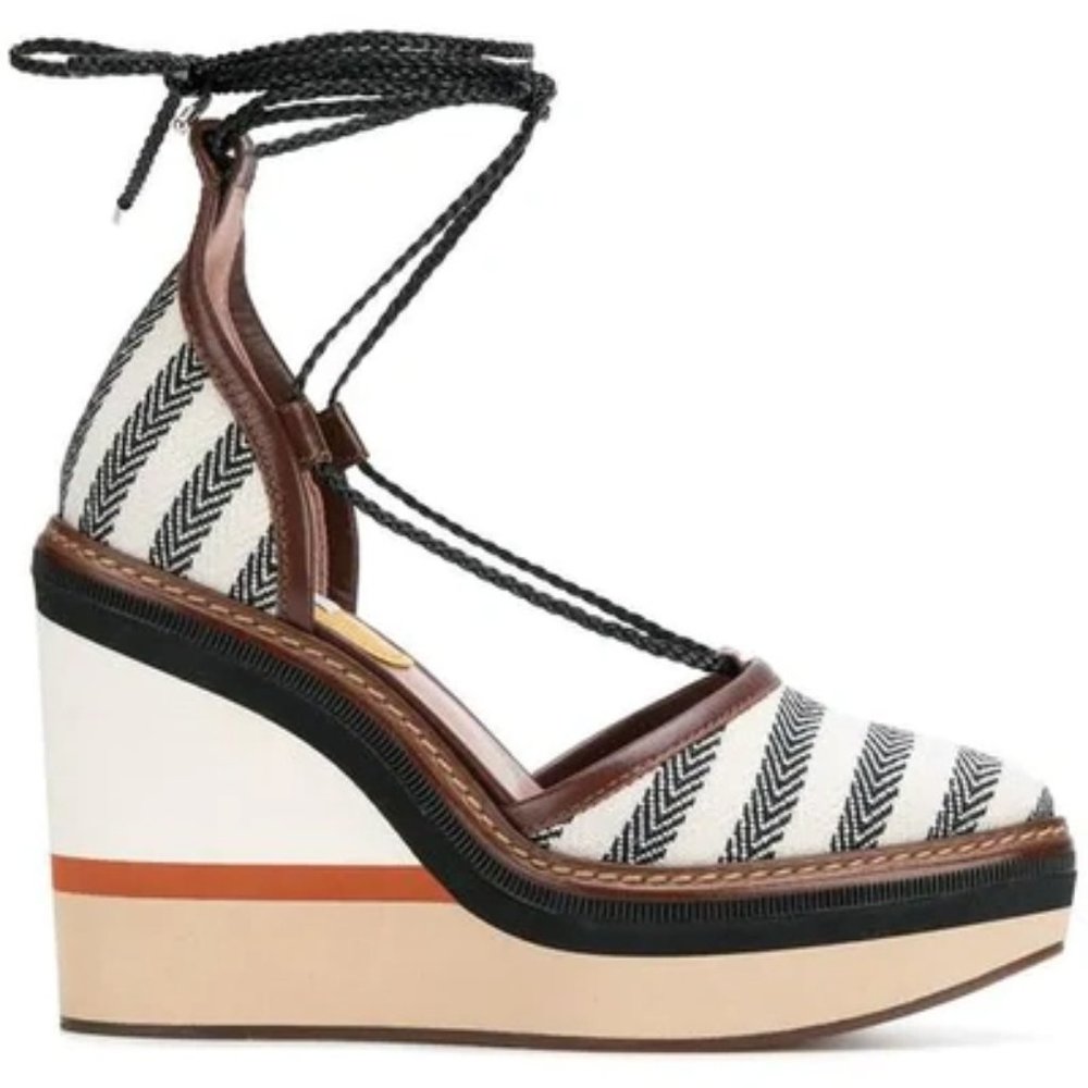 MaxMara Arcella Espadrille Wedges - White, Size 38